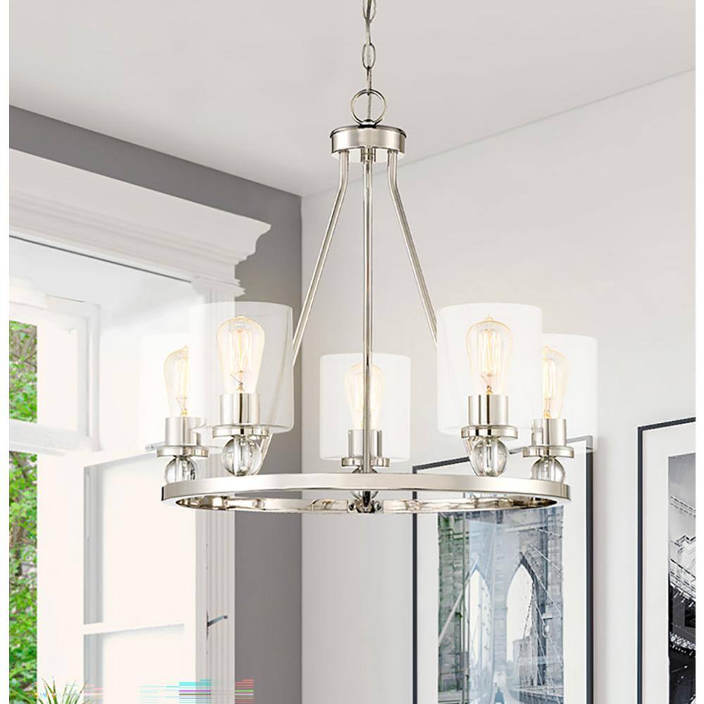 Polished Nickel and Clear Glass 5-Light Chandelier