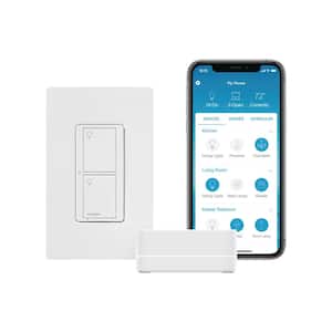 Caseta Smart Switch Starter Kit with Smart Hub, Neutral Wire Required, White (P-BDG-PKG1WS)
