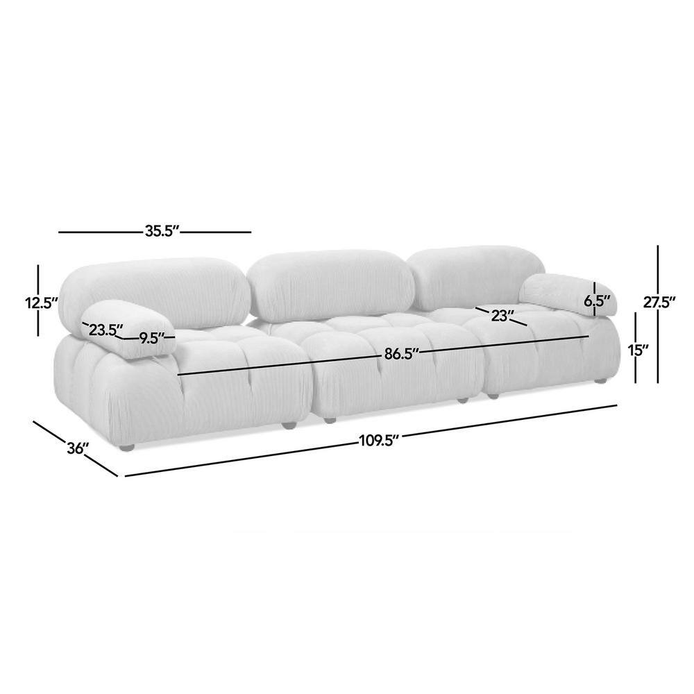 Ivory White Bouclé 3-Piece Tufted Lawson Sofa with Wood Frame