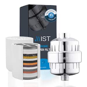 Chrome Shower Filter, With 2 Filter Cartridges 15 Stage Filtration System Removes Bacteria and Bad Odor, Easy to Install