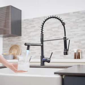 Single Handle Commercial LED Pull Down Sprayer Kitchen Faucet in Black Bronze