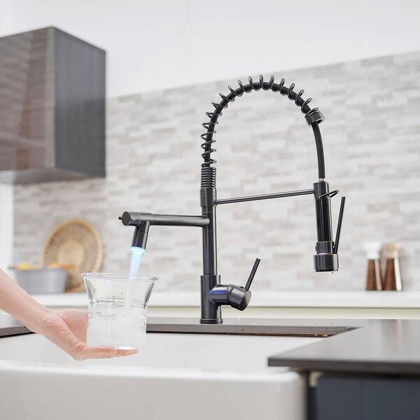 Tahanbath Single Handle Commercial LED Pull Down Sprayer Kitchen Faucet in Black Bronze