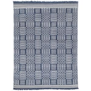 Blue 8 ft. x 10 ft. Rectangle Geometric Wool, Cotton Area Rug