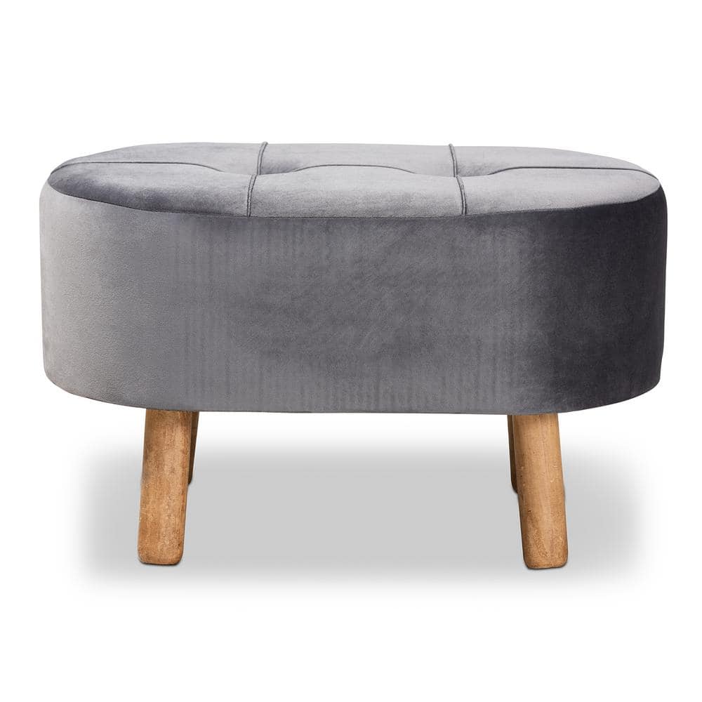 Baxton Studio Simone Grey Velvet Wood Ottoman 161 10280 HD The