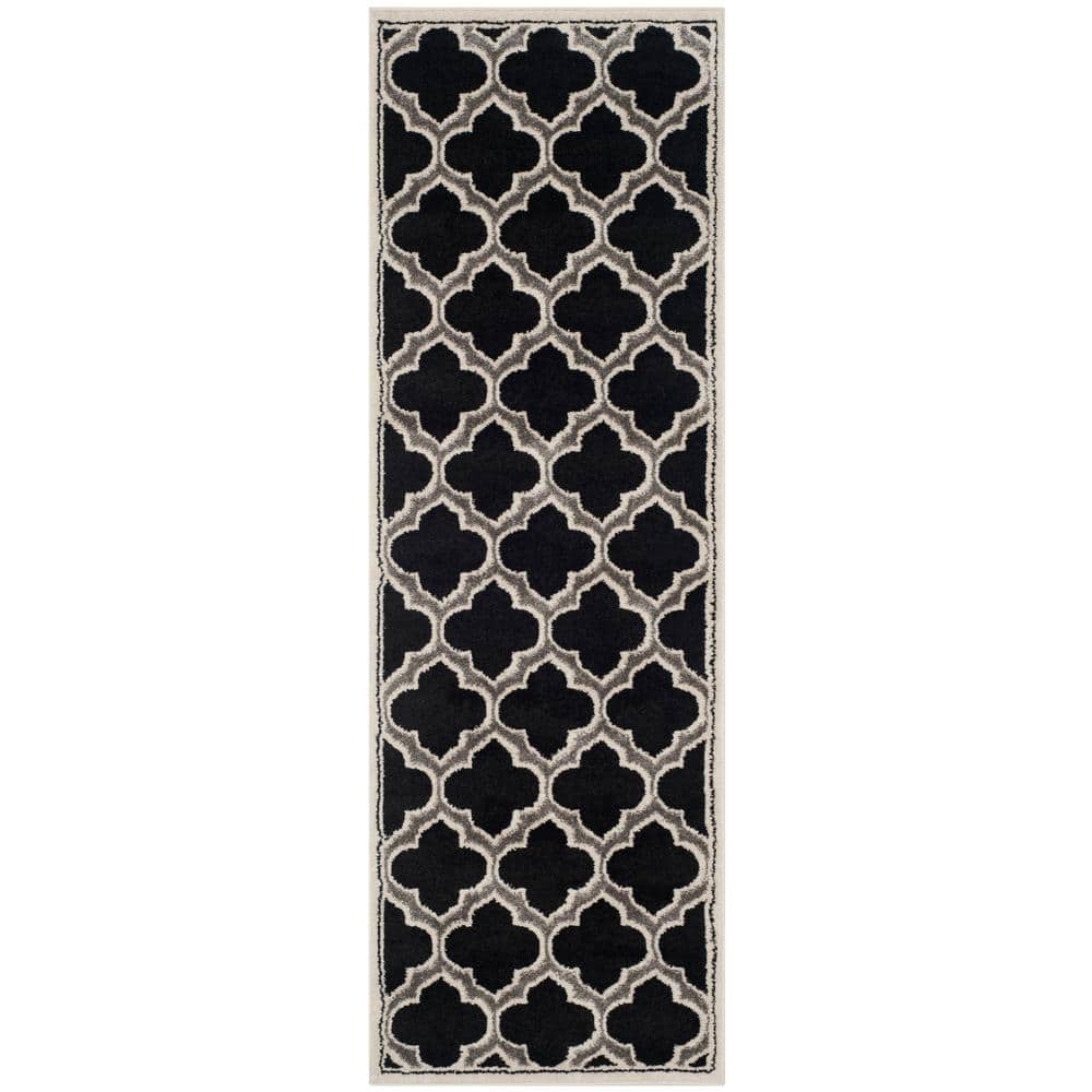 Anthracite/Ivory Geometric 2'3" X 7' Synthetic Easy-Care Runner Rug