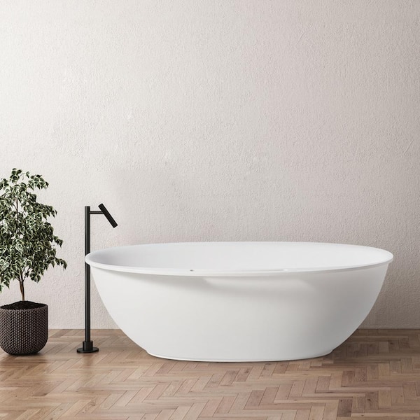 CASAINC (GIFT) 67 in. x 33.5 in. Stone Resin Composite Towel Solid Surface Flatbottom Non-Whirlpool Bathtub in White