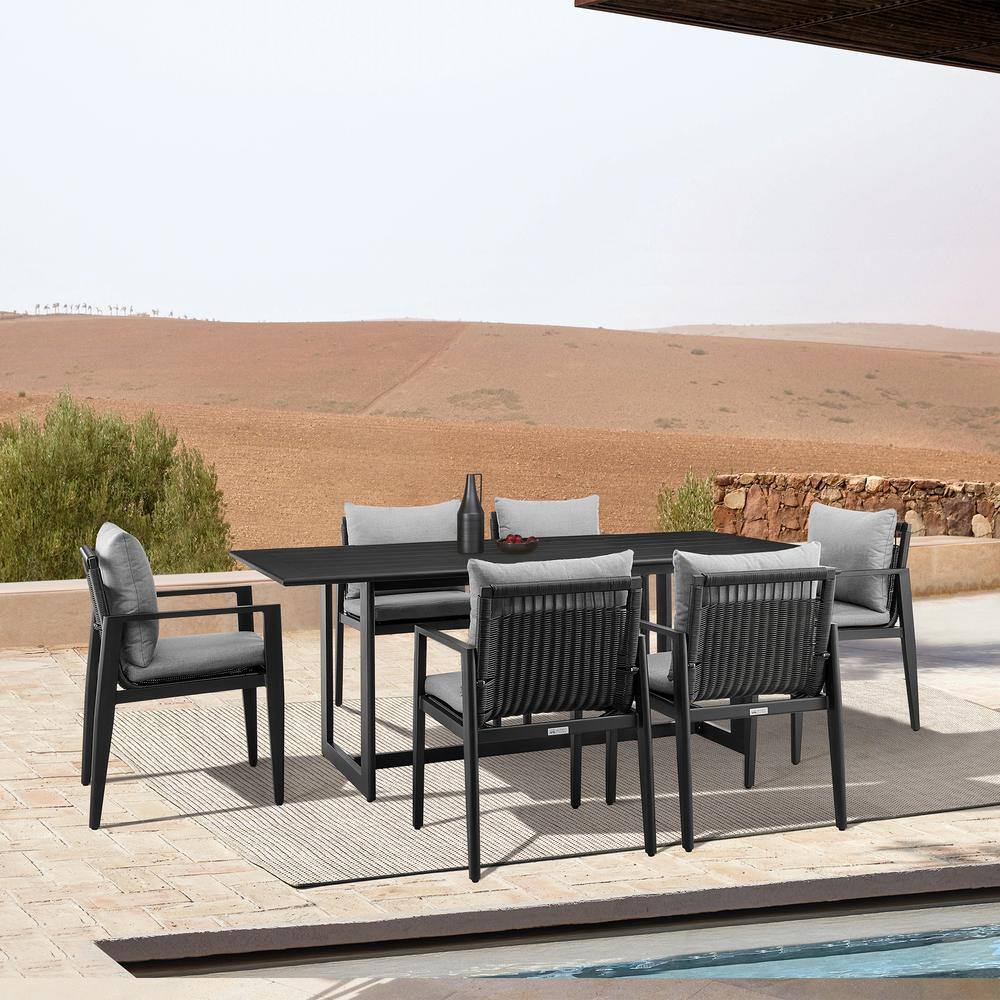 Grand Black Aluminum Outdoor Dining Chairs with Dark Gray Cushions - Set of 2