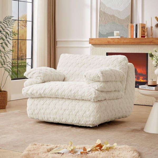 Luxury Collection White Corduroy Fabric Oversized Full Compression Accent Arm chair with Swivel and Armrest, (Set of 1)