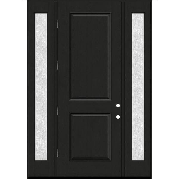 Regency 64 in. x 96 in. 2P Squaretop RHOS Onyx Stain Mahogany Fiberglass Prehung Front Door with Rain12 in. SLs 6-9/16