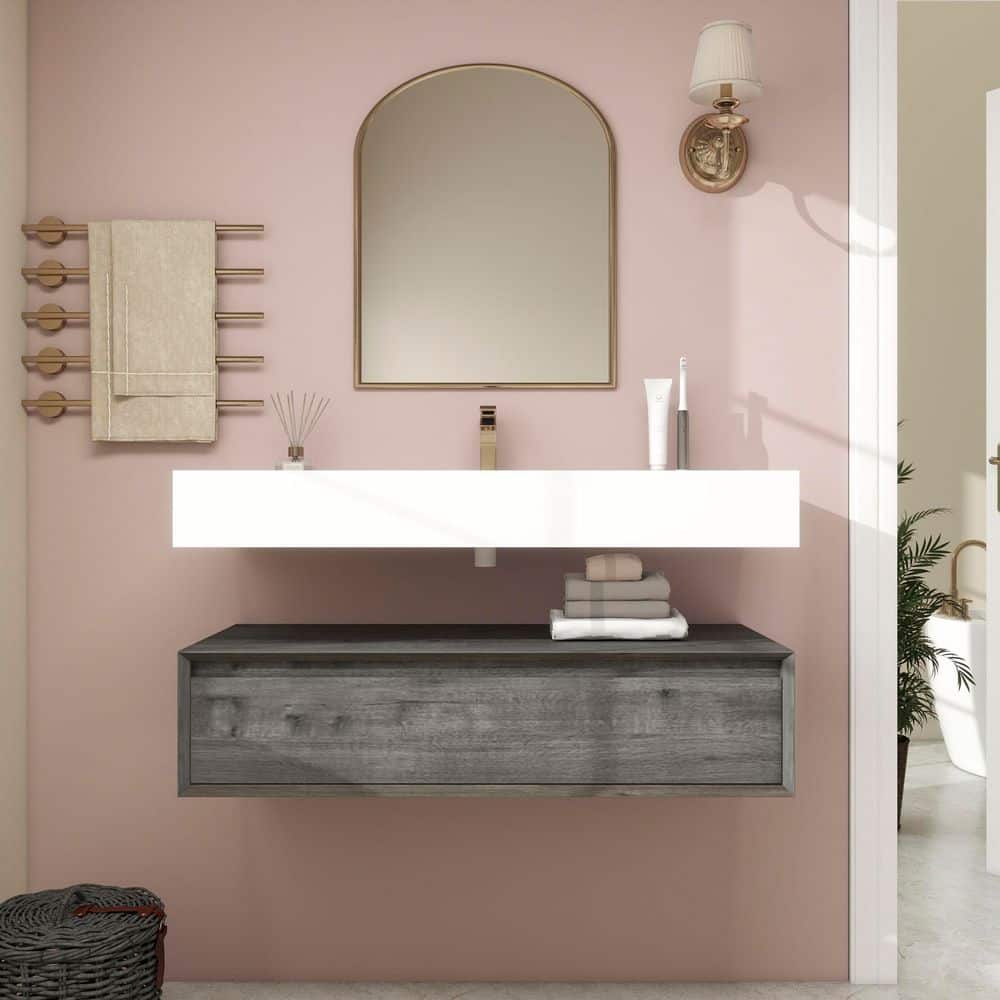 Alysa 42 in. W. x 20 in. D x 23 in. H Single Sink Floating Bath Vanity in Smoke Oak with White Acrylic Top price history on PriceWatchPro