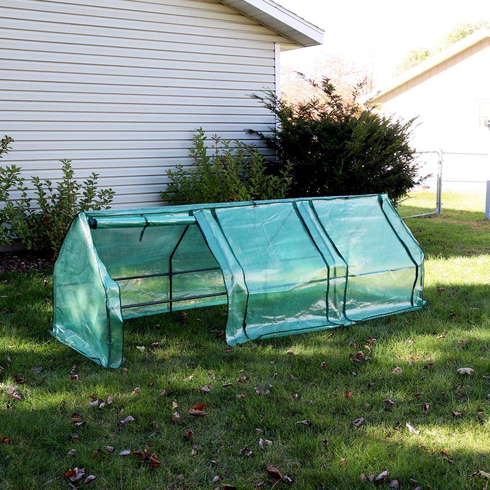 Sunnydaze Green 106" Polyethylene Mini Cloche Greenhouse with Iron Frame