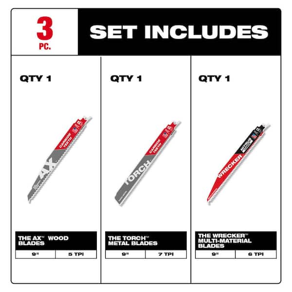 9 in. AX, TORCH & WRECKER Carbide Teeth Cutting SAWZALL Reciprocating Saw Blades (3-Piece)