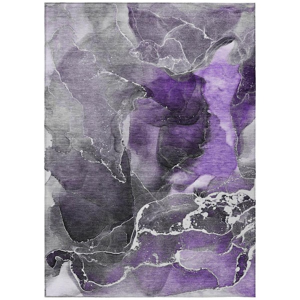HomeRoots Gray and Purple 8 ft. x 10 ft. Abstract Indoor / Outdoor Area Rug