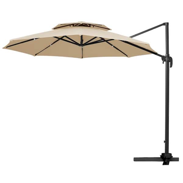 11 ft. Round Cantilever Tilt Patio Umbrella With Crank in Beige