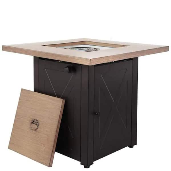 Alpulon 24 in. W Brown Metal Outdoor Gas Fire Pit Table with Square Bionic Grain Lid and 48000 BTU