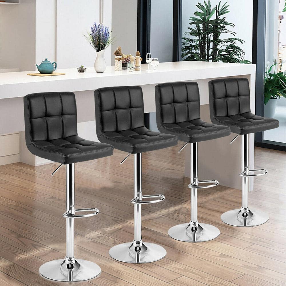 Gymax 46 in. PU Leather Bar Stool Low Back Metal Swivel Bar Chair w Adjustable Height Black Set of 4 GYM05481 The Home Depot