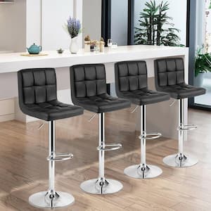 46 in. PU Leather Bar Stool Low Back Metal Swivel Bar Chair w/ Adjustable Height Black (Set of 4)