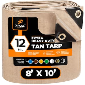 Heavy-Duty Tan Poly Tarp 8 ft. x 10 ft. Multi-Purpose Protective Cover Durable Extra Thick 12 Mil Polyethylene