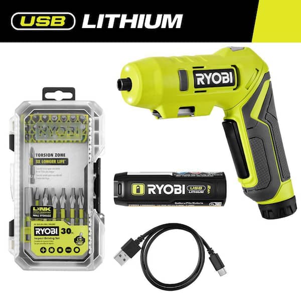 USB Lithium Screwdriver Kit with 2.0 Ah USB Lithium Battery, Charging Cable, and Impact Rated Driving Set (30-Piece)