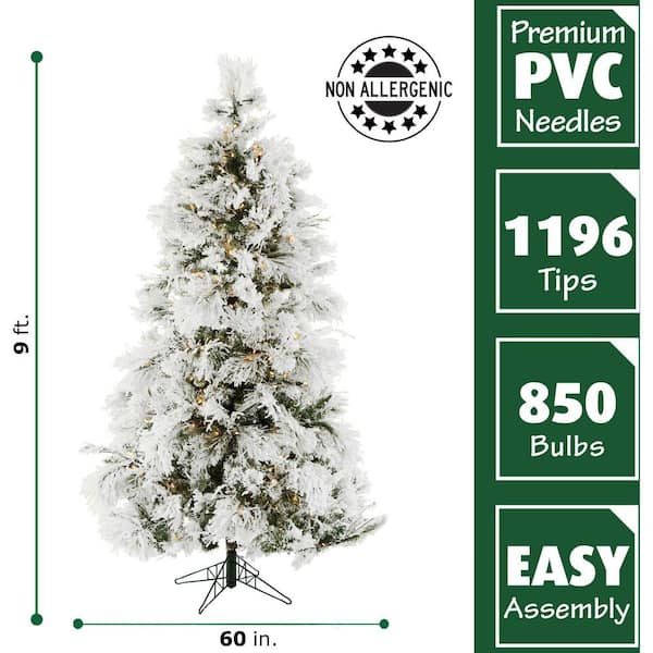 9-ft. Pre-Lit Snow Flocked Snowy Pine Artificial Christmas Tree, Warm White LED Lights