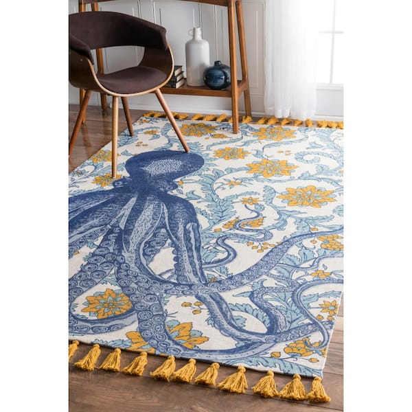 Thomas Paul Contemporary Floral Octopus Multi 9 ft. x 12 ft. Area Rug