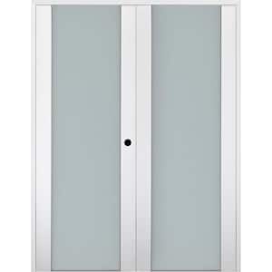Smart Pro 48 in. x 80 in. Left Handed Active Frosted Glass Polar White Wood Composite Double Prehung French Door