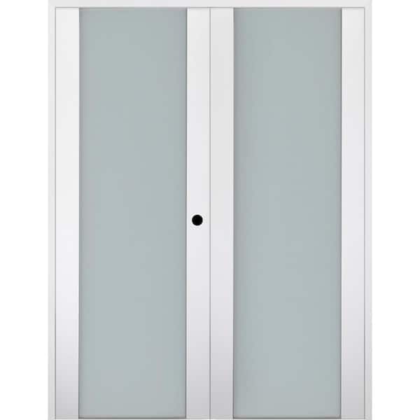 Belldinni Smart Pro 56 in. x 80 in. Left Handed Active Frosted Glass Polar White Wood Composite Double Prehung French Door
