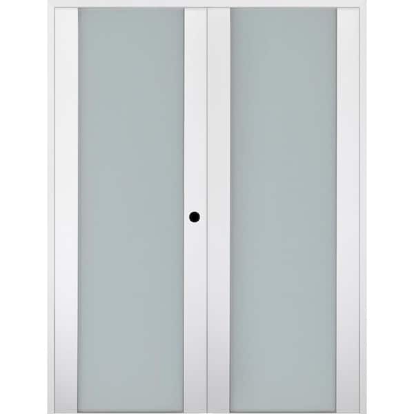Belldinni Smart Pro 64 in. x 80 in. Left Handed Active Frosted Glass Polar White Wood Composite Double Prehung French Door