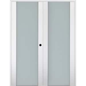 Smart Pro 72 in. x 80 in. Left Handed Active Frosted Glass Polar White Wood Composite Double Prehung French Door