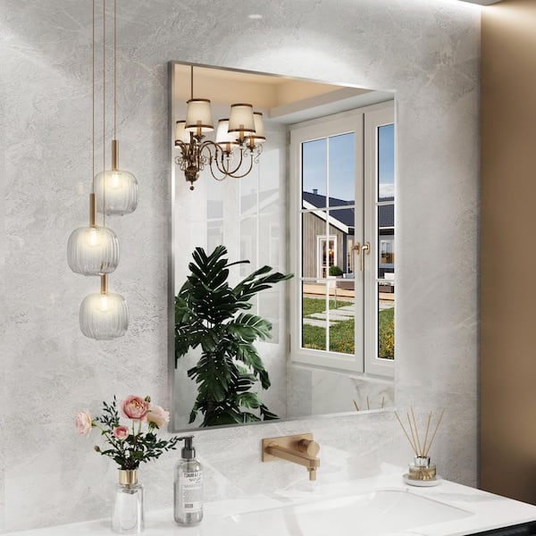 QuivaraView 28 in. W x 36 in. H Aluminum Framed Rectangular Vanity Wall Mounted Mirror in Brushed Nichel