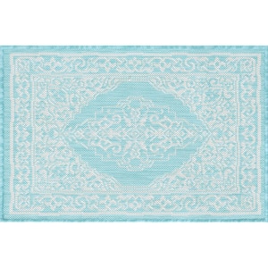 Eco Floral Aqua 2 ft. x 3 ft. Indoor/Outdoor Area Rug