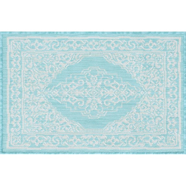 Tayse Rugs Eco Floral Aqua 2 ft. x 3 ft. Indoor/Outdoor Area Rug