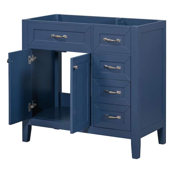 Magic Home 35.5 in. Blue Modern Base Only Storage Bathroom Vanity with Drawers without Sink, Soft Close Door for Small Bathroom