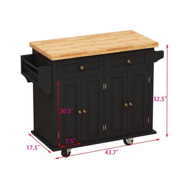 Origin 21 Black Mdf Base with Wood Top Rolling Kitchen Island (35.75-in x  18-in x 35-in) in the Kitchen Islands & Carts department at