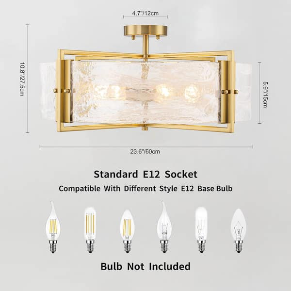 Y'INSP 23.6 in. 6-Light Drum Brushed Brass Modern Farmhouse Semi