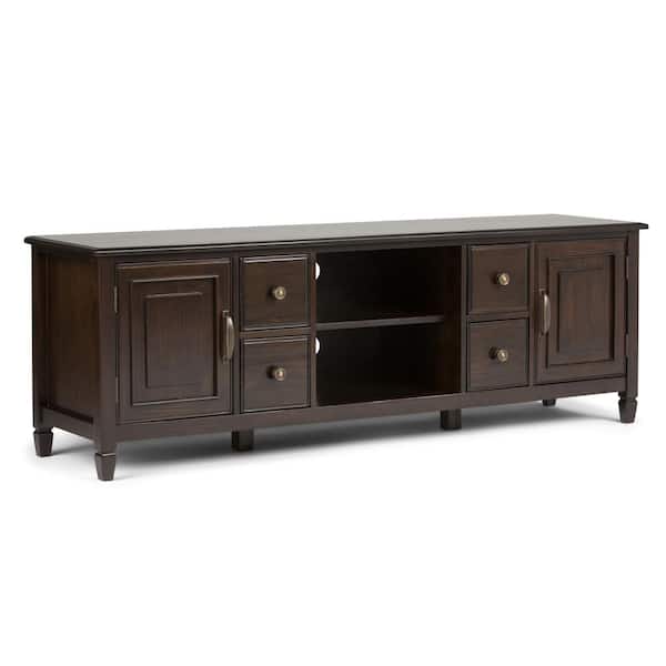 Simpli Home Connaught Solid wood 72 in. Wide Traditional TV Media Stand in Dark Chestnut Brown For TVs up to 80 in.