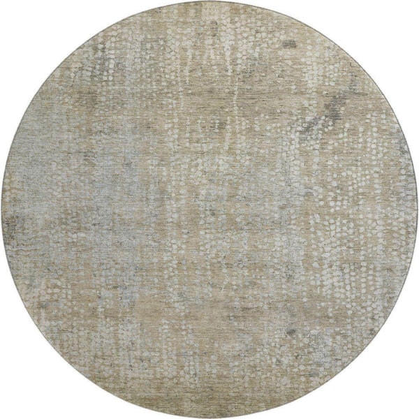 Mayfield Premium Machine Washable Abstract AMF2087 Beige 8 ft. x 8 ft. Round Rug