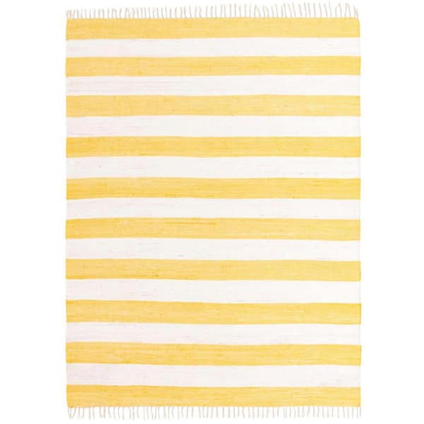 Unique Loom Chindi Rag Striped Yellow and Ivory 9' 0 x 12' 0 Area Rug