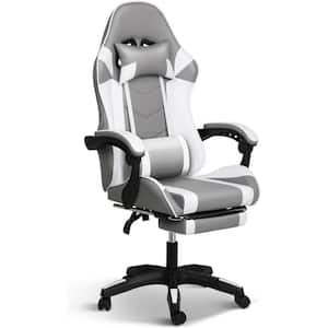 Grey/White High Back Leather Ergonomic Adjustable Swivel Office Computer Game Chair with Headrest, Lumbar Support