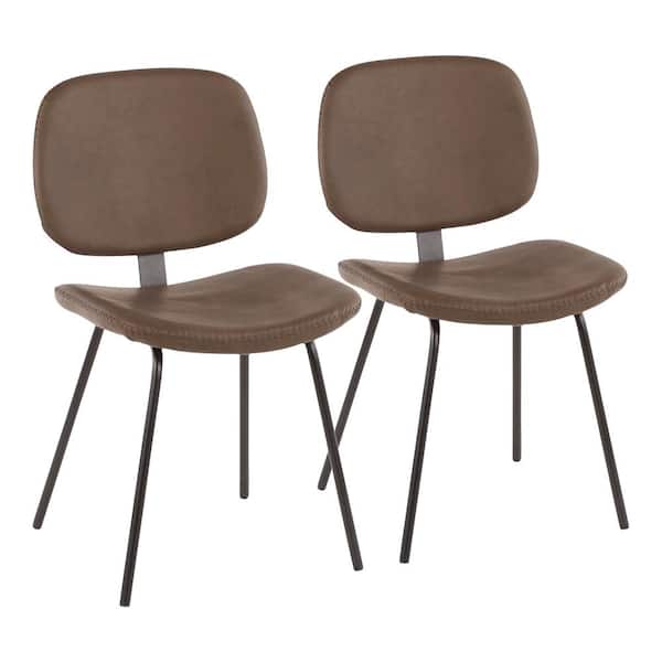 Lumisource Black Metal Industrial Nunzio Chair with Brown Faux Leather (Set of 2)