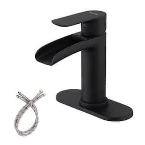 Single Handle Single Hole Waterfall Bathroom Faucet in Matte Black