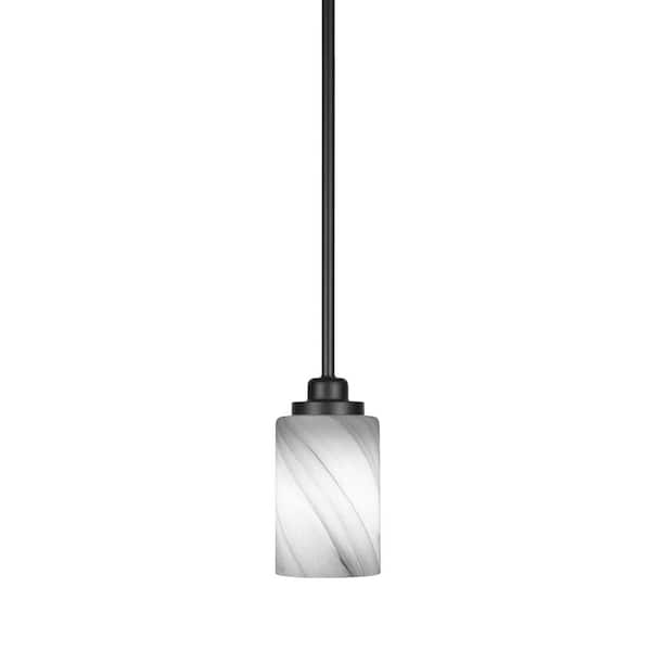 Unbranded Monroe 100-Watt 1-Light Matte Black Shaded Pendant Light with Onyx Swirl Glass Shade, No Bulb Included