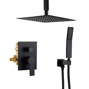 Ceiling Mount Single-Handle 1-Spray Square Shower Faucet with 12 in. Shower Head in Matte Black (Valve Included)