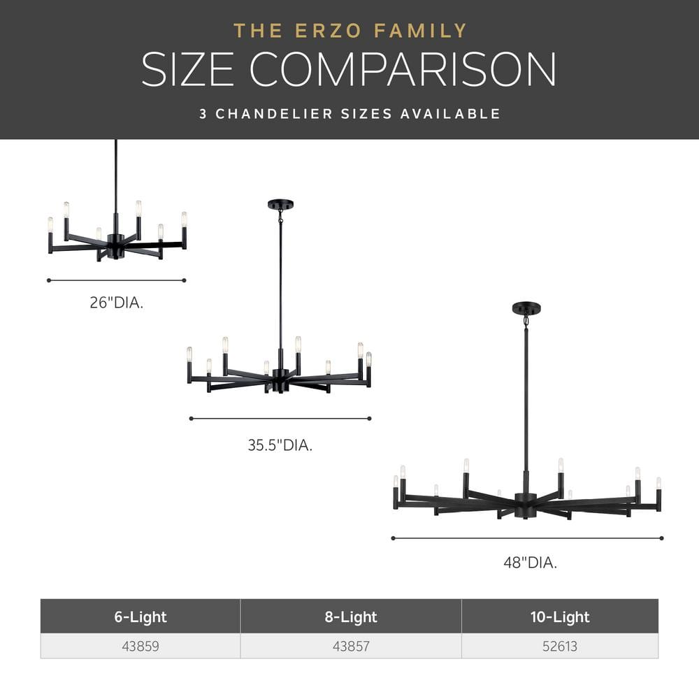 Erzo 48" Black Steel 10-Light Candle Style Chandelier