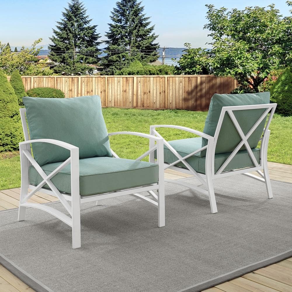 Kaplan 2-Piece Green and White Steel Outdoor Armchair Set