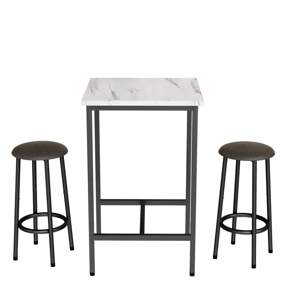 mieres 3Piece Square Counter Height Table Bistro Dining Faux Marble Top White Table and 2Faux