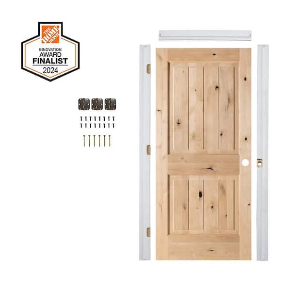 DIY 32 in. x 80 in. Knotty Alder Sq. Top VG Left-Hand Unfinished Wood Single Interior Door Kit w/ Quick Assemble Jamb