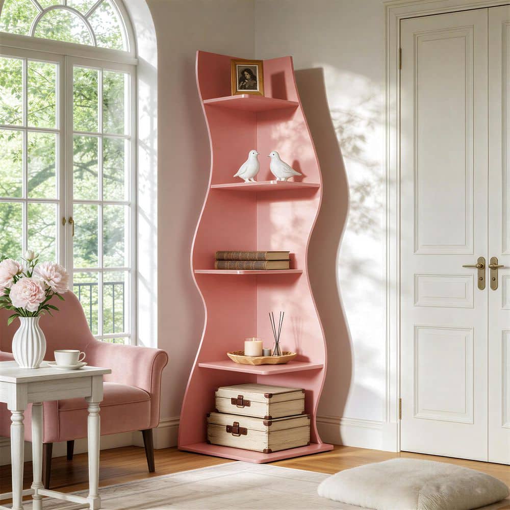 TRIBESIGNS WAY TO ORIGIN Modern 70 in. Tall Pink Wood 5-Shelf
