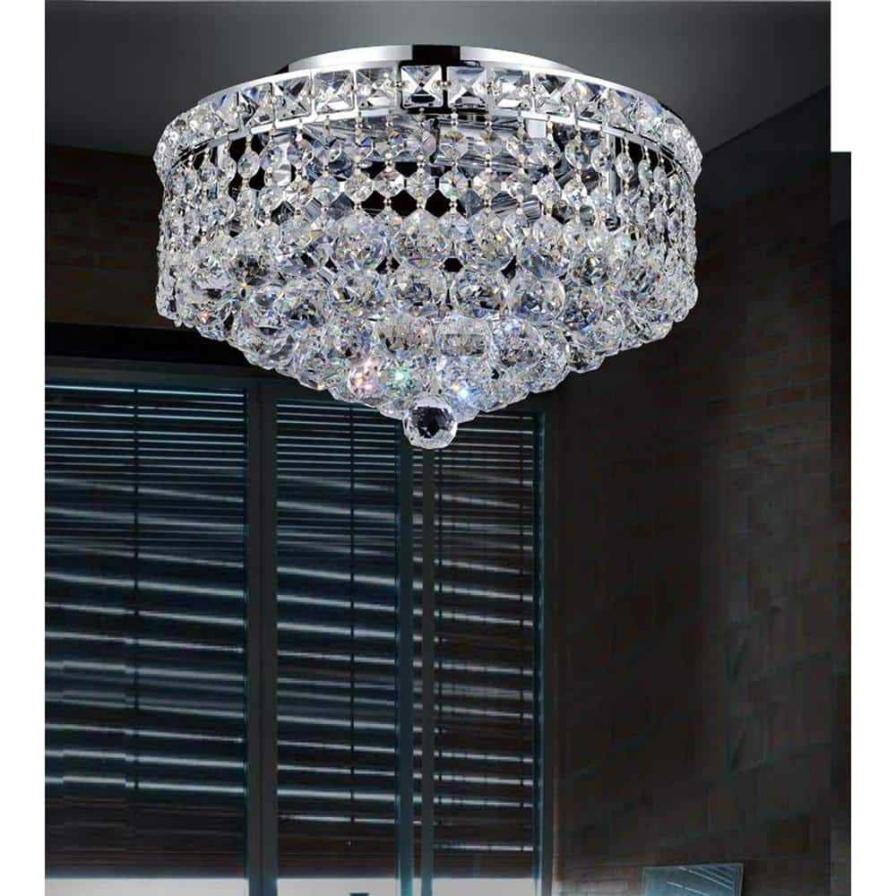 Luminous 12-Inch Chrome Crystal Globe Flush Mount Light