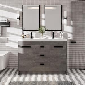 Lugano 48 in. W x 19 in. D x 36 in. H Double Bath Vanity in Cement Gray W/ White Acrylic Top and White Integrated Sinks